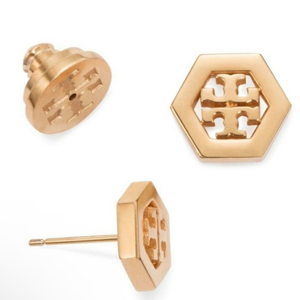 Tory Burch • Rose gold Hexagon post earrings NEW $129
